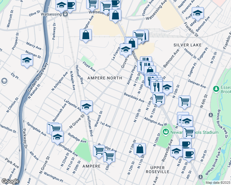 map of restaurants, bars, coffee shops, grocery stores, and more near 426 Beardsley Avenue in Bloomfield