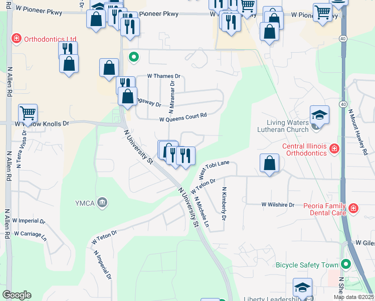 map of restaurants, bars, coffee shops, grocery stores, and more near 1433 West Tiffany Court in Peoria