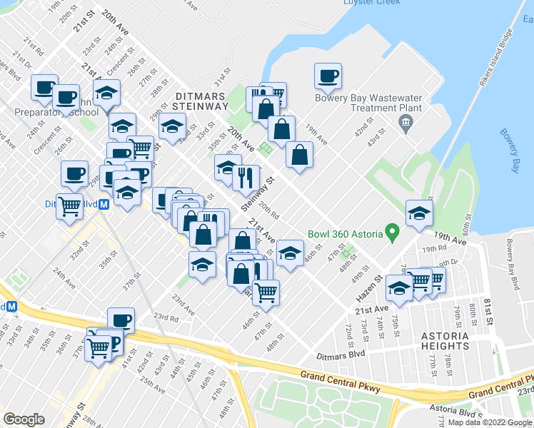 map of restaurants, bars, coffee shops, grocery stores, and more near 41-04 20th Road in Queens