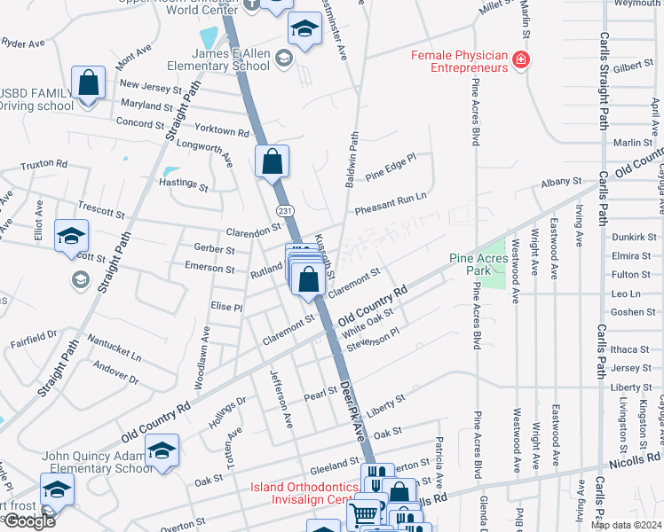 map of restaurants, bars, coffee shops, grocery stores, and more near 9 Kussoth Street in Deer Park