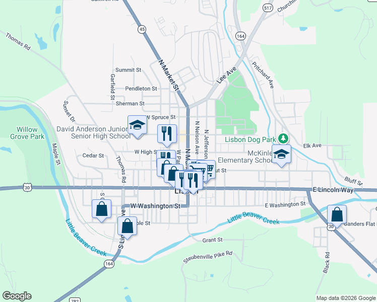 map of restaurants, bars, coffee shops, grocery stores, and more near 302 North Market Street in Lisbon