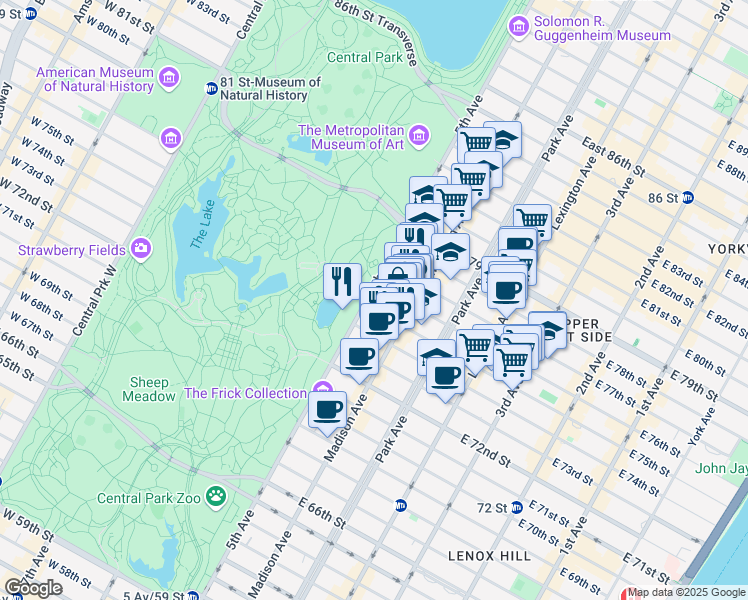 map of restaurants, bars, coffee shops, grocery stores, and more near 944 5th Ave in New York