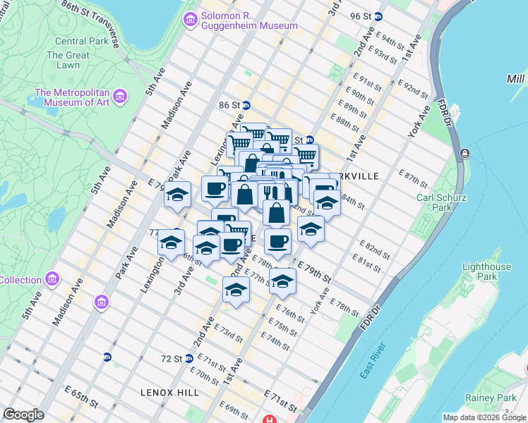 map of restaurants, bars, coffee shops, grocery stores, and more near in New York