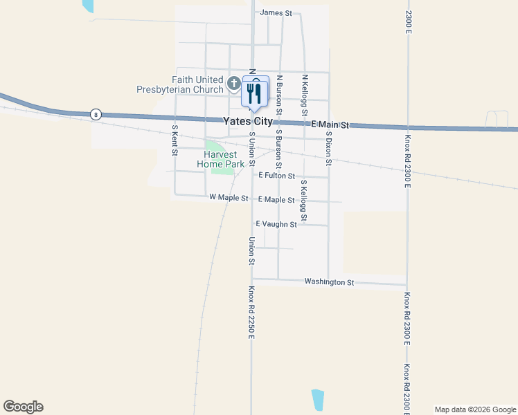 map of restaurants, bars, coffee shops, grocery stores, and more near 506 South Burson Street in Yates City