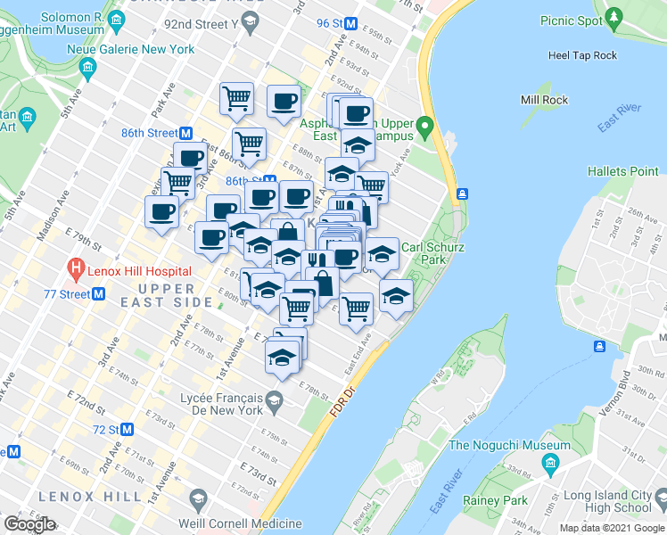 map of restaurants, bars, coffee shops, grocery stores, and more near in New York
