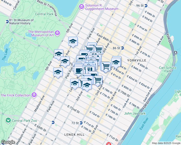 map of restaurants, bars, coffee shops, grocery stores, and more near in New York
