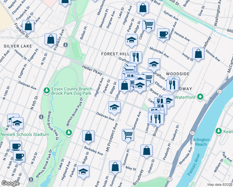 map of restaurants, bars, coffee shops, grocery stores, and more near 699 Clifton Avenue in Newark