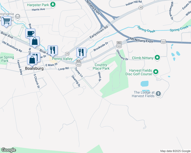 map of restaurants, bars, coffee shops, grocery stores, and more near 312 Homestead Lane in Boalsburg