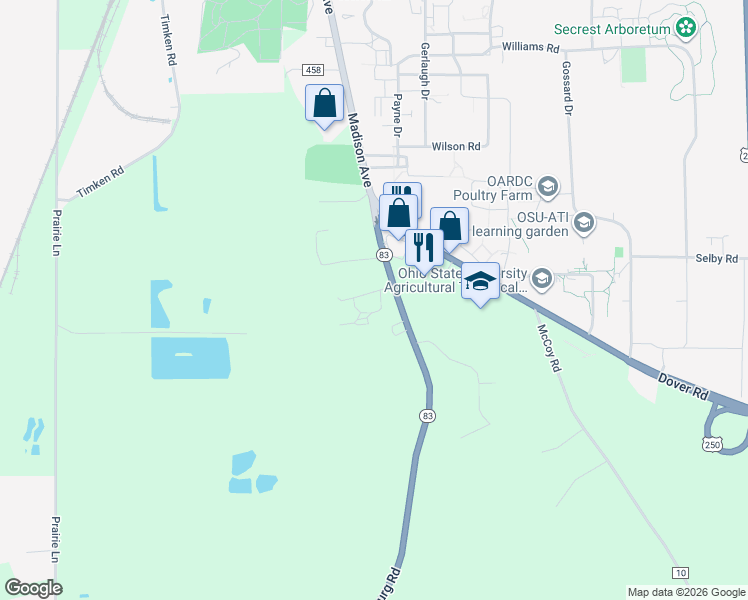 map of restaurants, bars, coffee shops, grocery stores, and more near 2011 Millersburg Road in Wooster