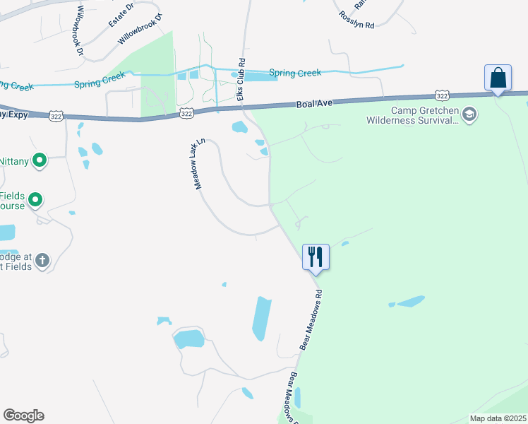 map of restaurants, bars, coffee shops, grocery stores, and more near 101 Meadow Lark Lane in Boalsburg