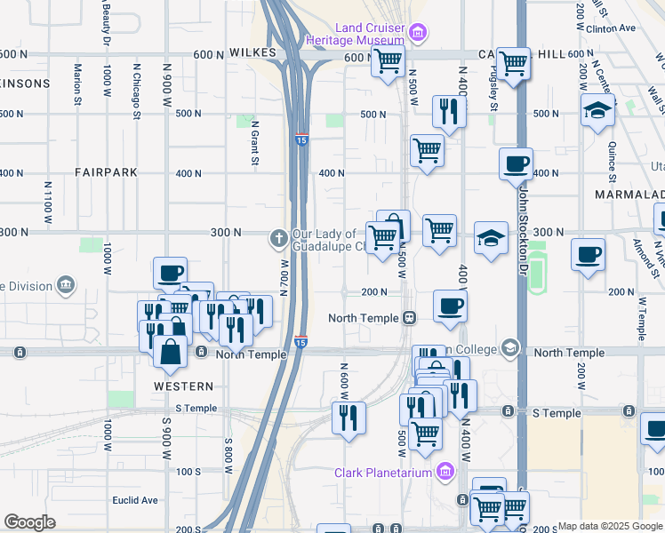 map of restaurants, bars, coffee shops, grocery stores, and more near 223 North 600 West in Salt Lake City