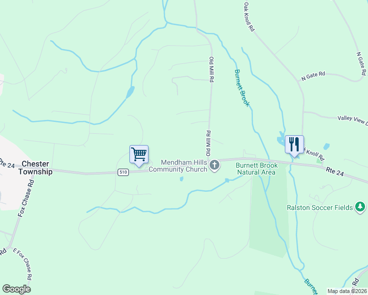 map of restaurants, bars, coffee shops, grocery stores, and more near 561 Route 24 in Chester Township