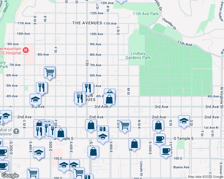 map of restaurants, bars, coffee shops, grocery stores, and more near 674 5th Avenue in Salt Lake City