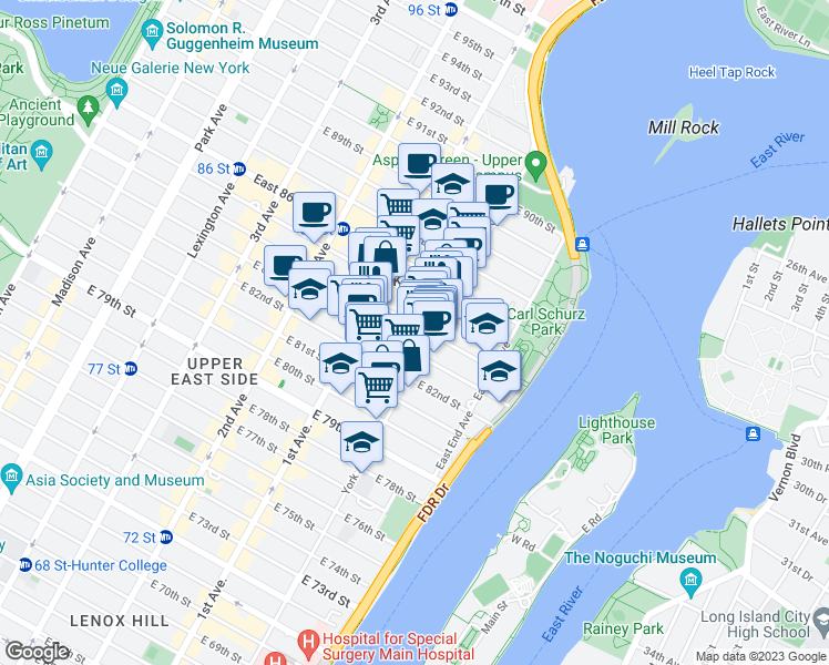 map of restaurants, bars, coffee shops, grocery stores, and more near in New York