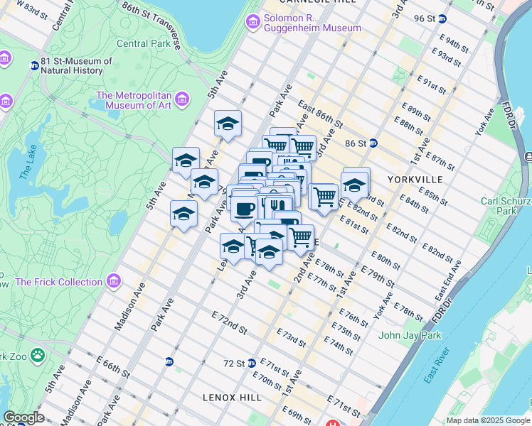 map of restaurants, bars, coffee shops, grocery stores, and more near in New York