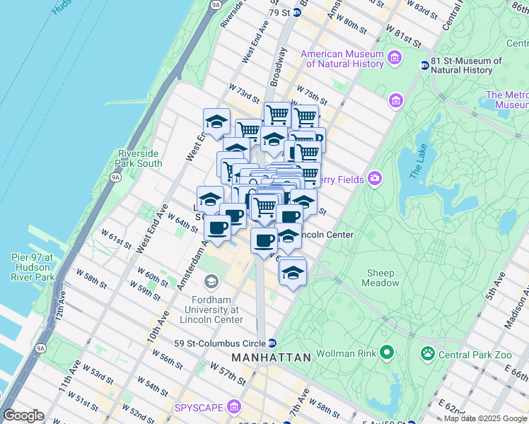 map of restaurants, bars, coffee shops, grocery stores, and more near in New York