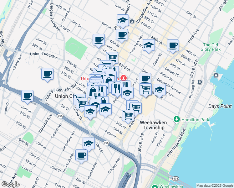 map of restaurants, bars, coffee shops, grocery stores, and more near in Union City