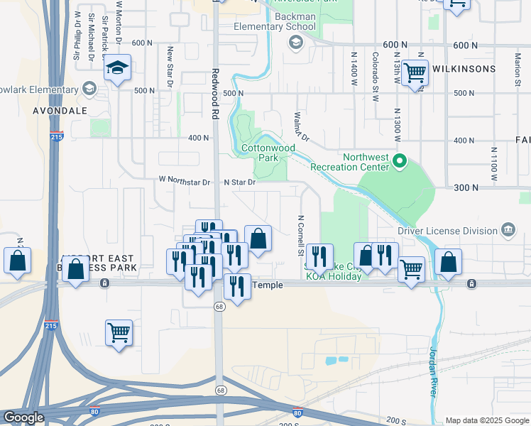 map of restaurants, bars, coffee shops, grocery stores, and more near 249 North Winter Street in Salt Lake City