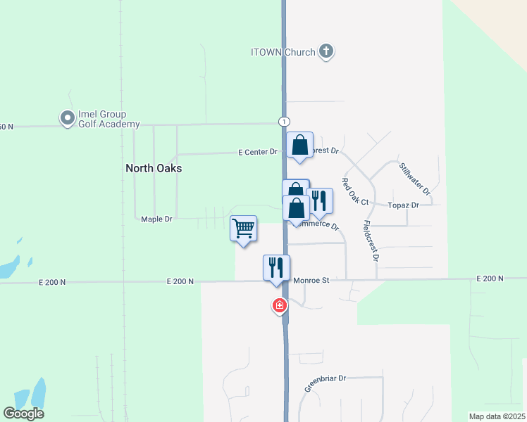 map of restaurants, bars, coffee shops, grocery stores, and more near 60 Premier Avenue in Bluffton