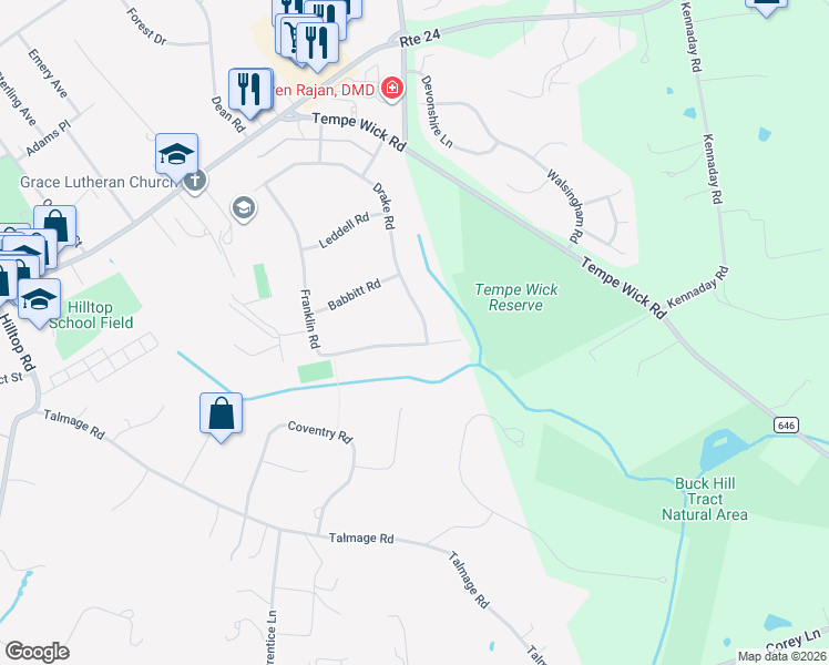 map of restaurants, bars, coffee shops, grocery stores, and more near 31 Drake Road in Mendham