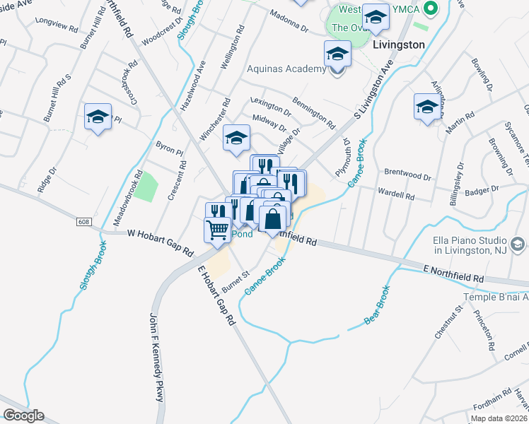 map of restaurants, bars, coffee shops, grocery stores, and more near 531 South Livingston Avenue in Livingston