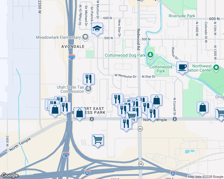 map of restaurants, bars, coffee shops, grocery stores, and more near 1823 Nebula Way in Salt Lake City