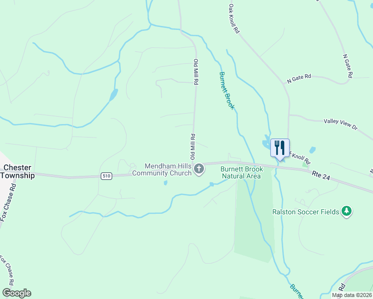 map of restaurants, bars, coffee shops, grocery stores, and more near 3 Old Mill Road in Chester Township
