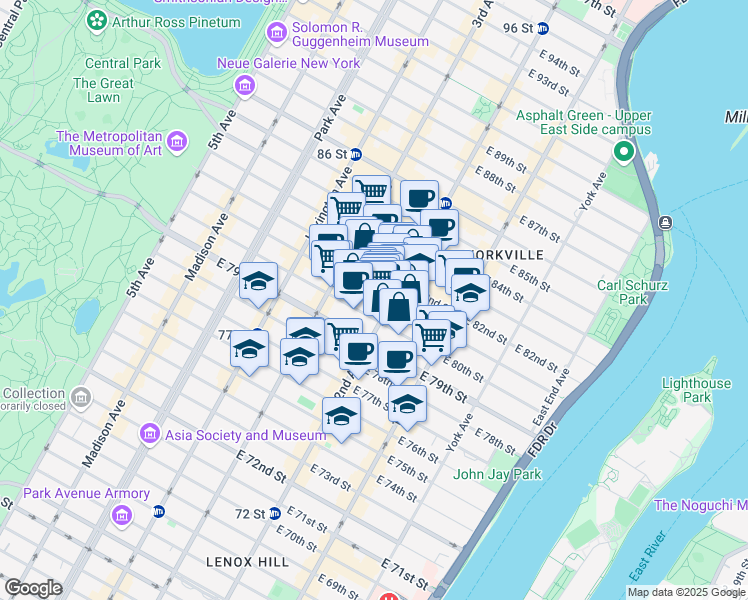 map of restaurants, bars, coffee shops, grocery stores, and more near 236 East 81st Street in New York