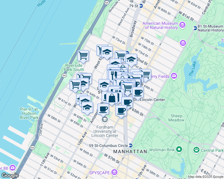 map of restaurants, bars, coffee shops, grocery stores, and more near in New York