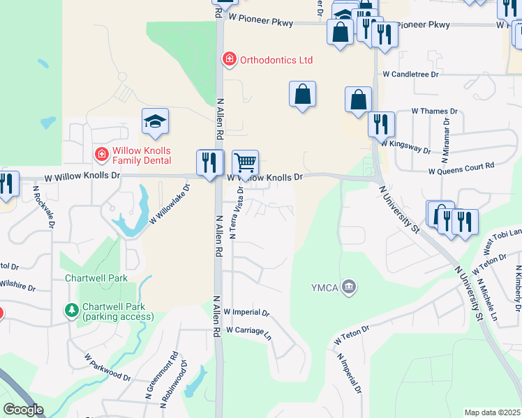 map of restaurants, bars, coffee shops, grocery stores, and more near 7150 North Terra Vista Drive in Peoria