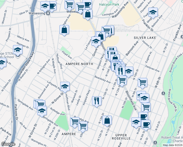 map of restaurants, bars, coffee shops, grocery stores, and more near 426 Beardsley Avenue in Bloomfield