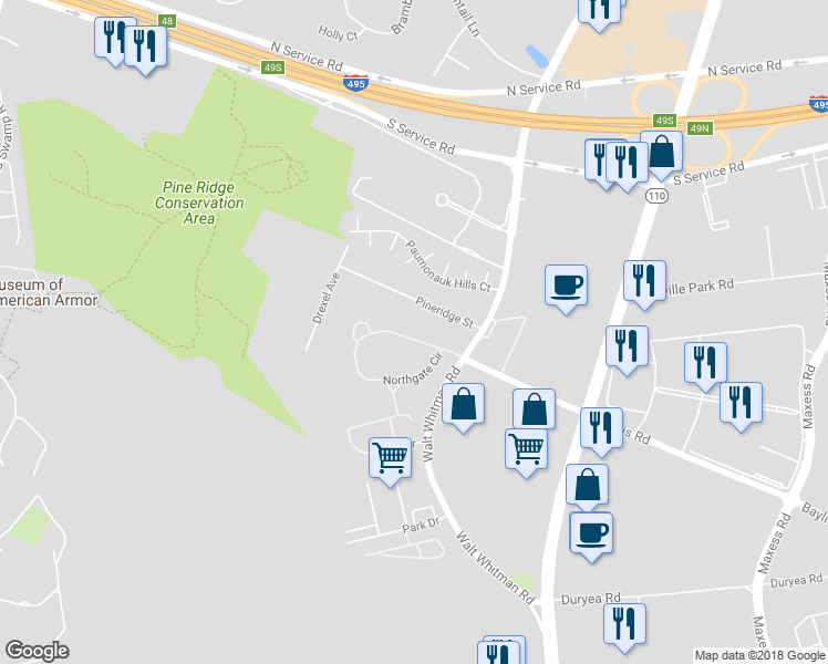 map of restaurants, bars, coffee shops, grocery stores, and more near 56 Northgate Circle in Melville