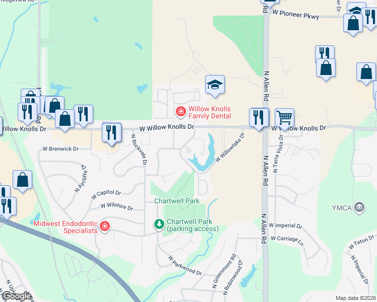 map of restaurants, bars, coffee shops, grocery stores, and more near 7121 North Willow Bend Pointe in Peoria