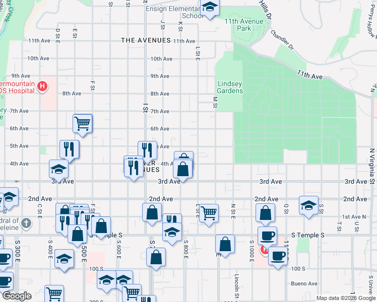 map of restaurants, bars, coffee shops, grocery stores, and more near 674 5th Avenue in Salt Lake City