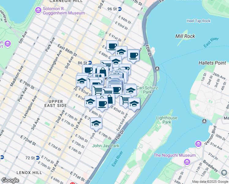 map of restaurants, bars, coffee shops, grocery stores, and more near in New York