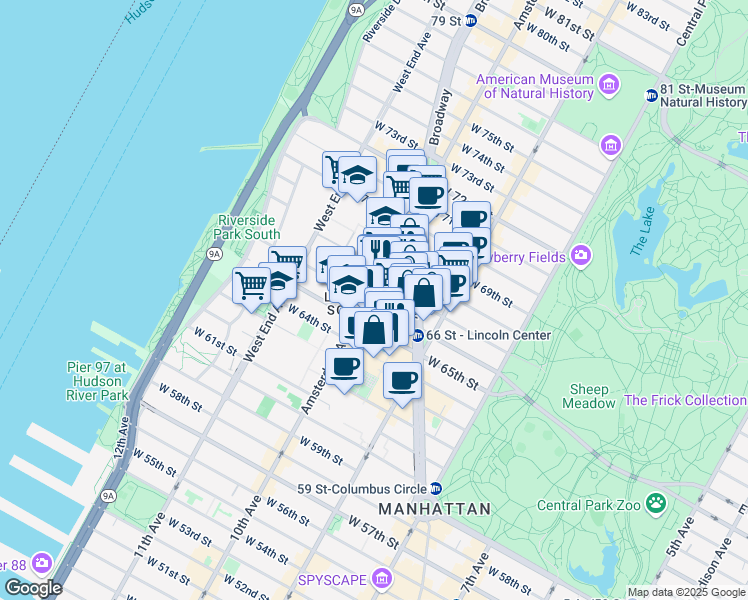 map of restaurants, bars, coffee shops, grocery stores, and more near in New York