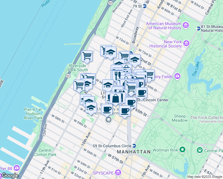 map of restaurants, bars, coffee shops, grocery stores, and more near in New York