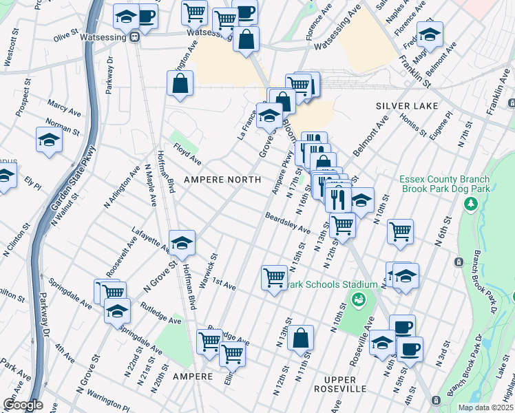 map of restaurants, bars, coffee shops, grocery stores, and more near 426 Beardsley Avenue in Bloomfield