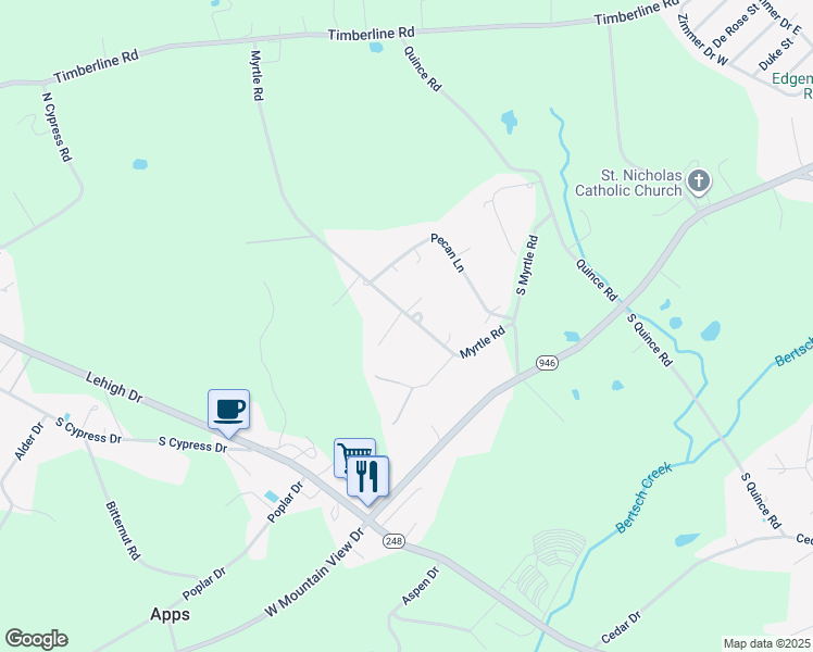 map of restaurants, bars, coffee shops, grocery stores, and more near 1103 Myrtle Road in Walnutport