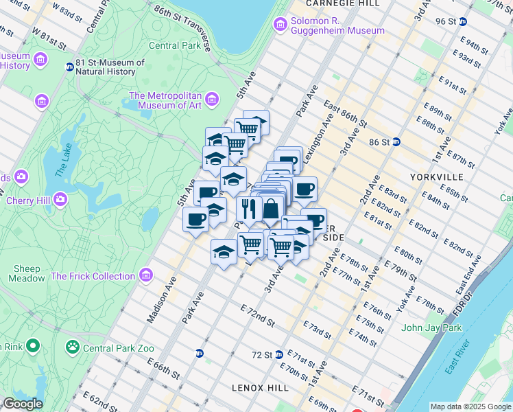 map of restaurants, bars, coffee shops, grocery stores, and more near in New York