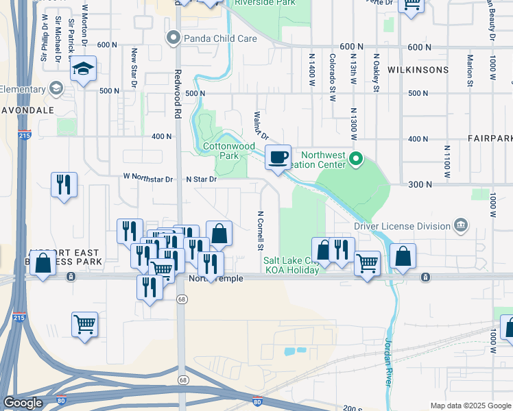 map of restaurants, bars, coffee shops, grocery stores, and more near 211 North Cornell Street in Salt Lake City