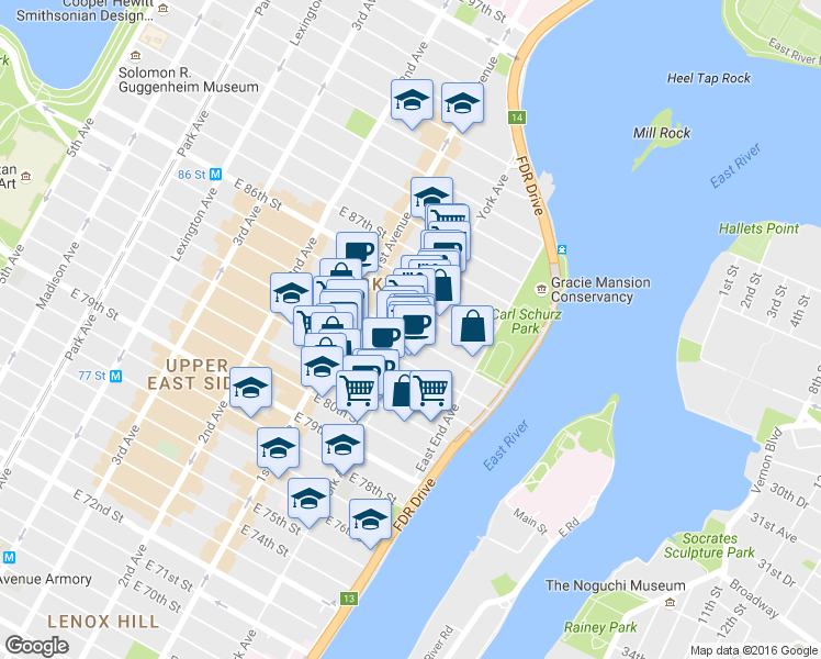 map of restaurants, bars, coffee shops, grocery stores, and more near in New York