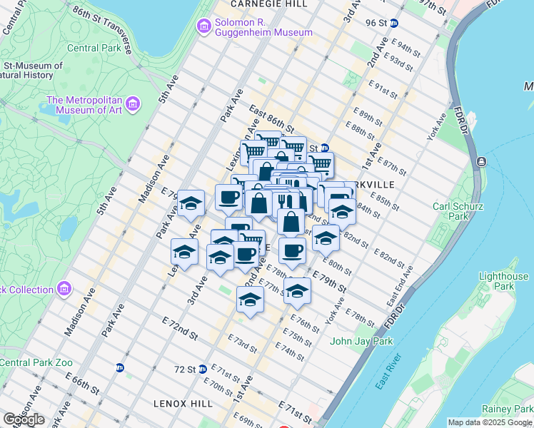 map of restaurants, bars, coffee shops, grocery stores, and more near in New York