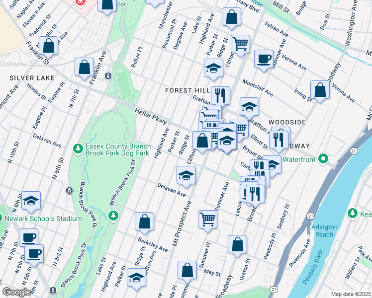 map of restaurants, bars, coffee shops, grocery stores, and more near 699 Clifton Avenue in Newark