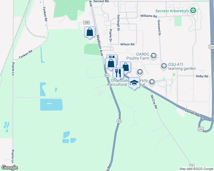 map of restaurants, bars, coffee shops, grocery stores, and more near 2011 Millersburg Road in Wooster