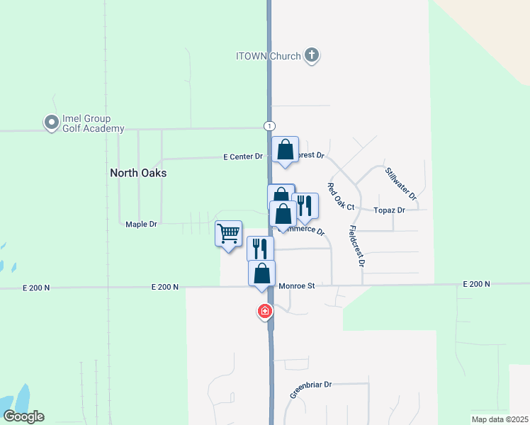 map of restaurants, bars, coffee shops, grocery stores, and more near 2205-2239 North Main Street in Bluffton