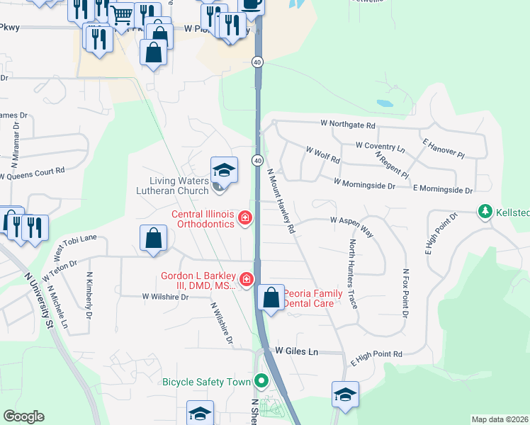 map of restaurants, bars, coffee shops, grocery stores, and more near 7211 North Knoxville Avenue in Peoria