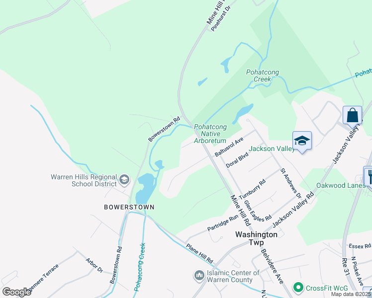 map of restaurants, bars, coffee shops, grocery stores, and more near 32 Bense Court in Washington