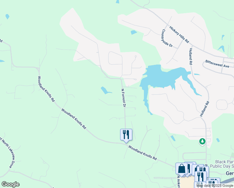 map of restaurants, bars, coffee shops, grocery stores, and more near 1291 North Forrest Drive in Metamora