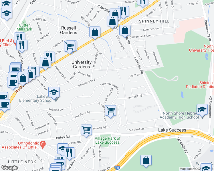 map of restaurants, bars, coffee shops, grocery stores, and more near 5 Fieldstone Lane in Great Neck